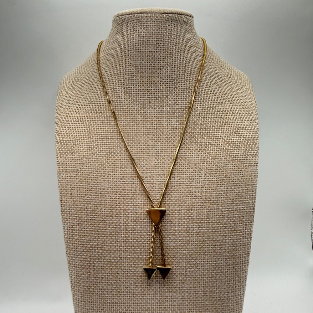Gold Tone Office Siren Academia Geometric Triangle Snake Chain Necklace